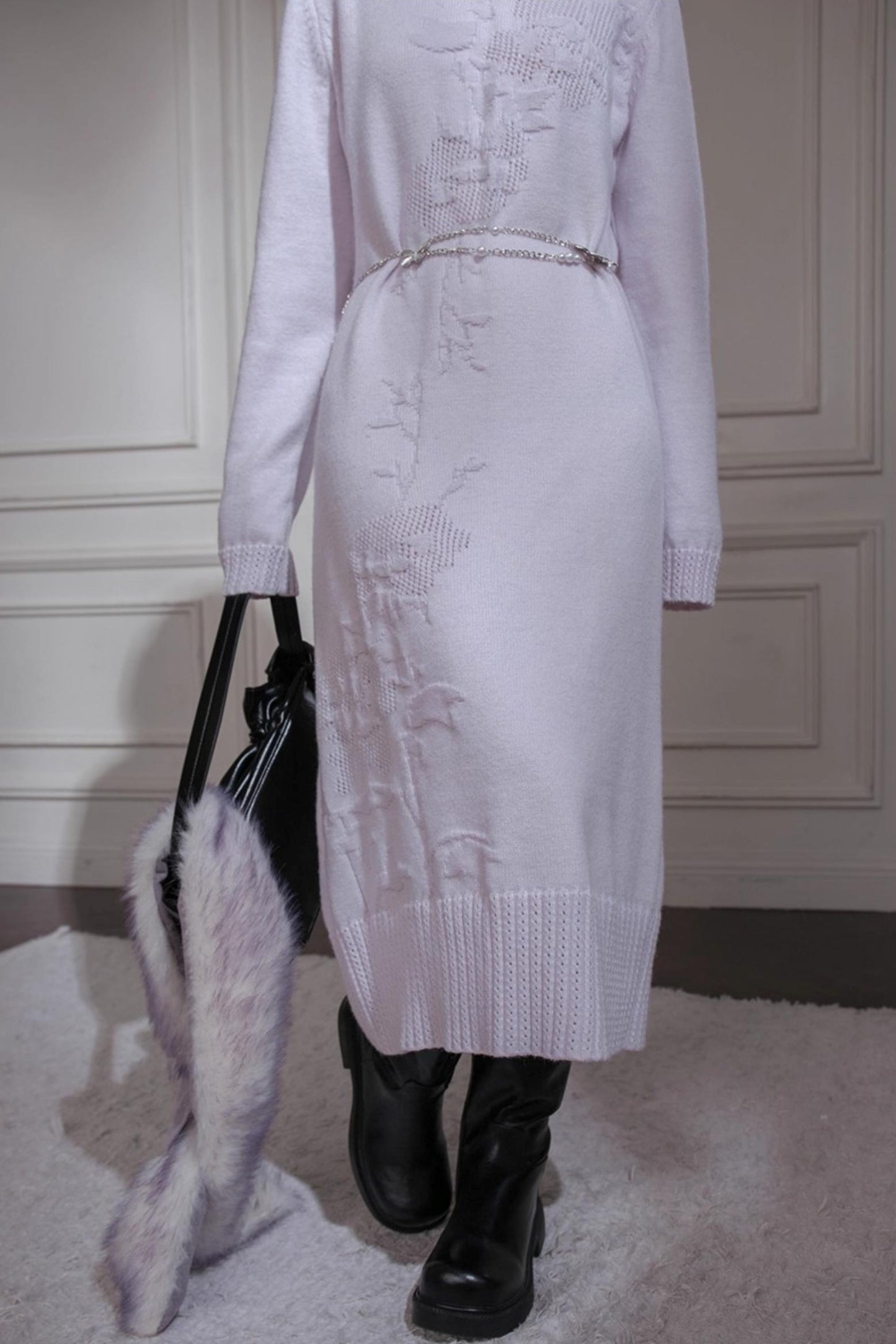 Light Purple Embossed Wool Dress