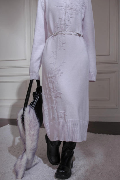 Light Purple Embossed Wool Dress