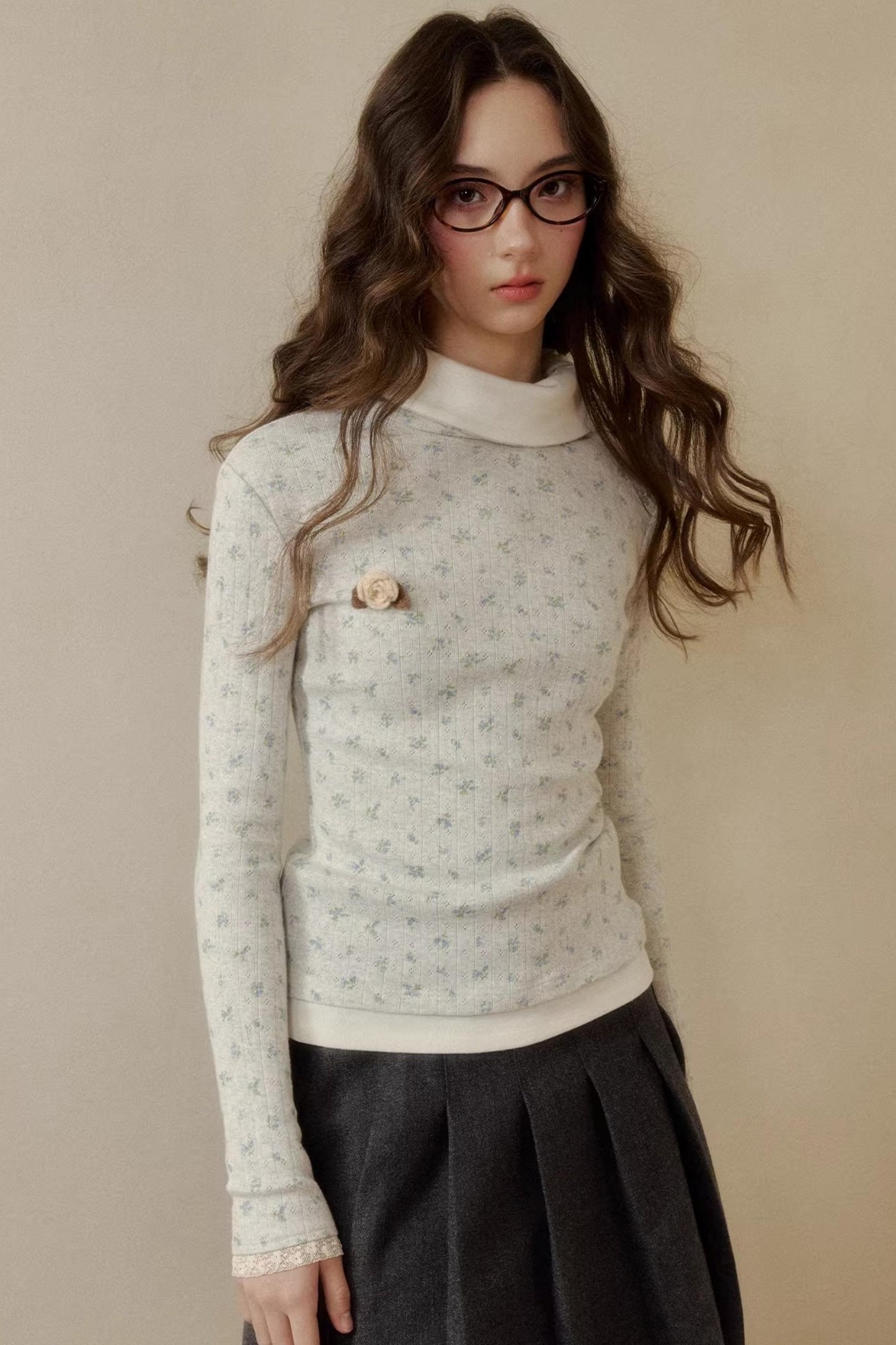 Floral Knit Long-Sleeve Top
