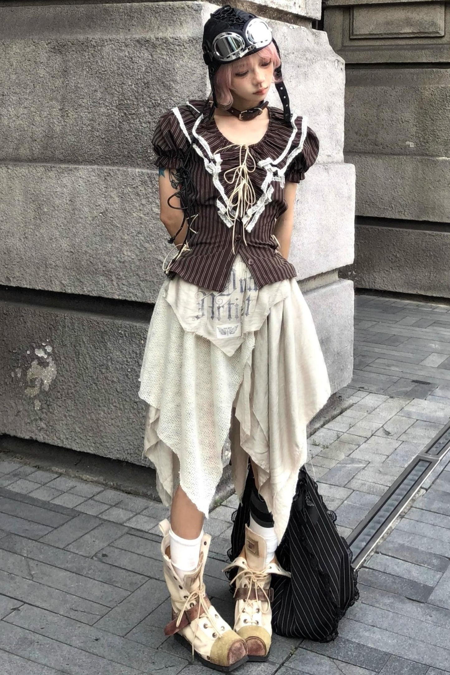 Fungus Edge Puff Sleeve Short Shirt