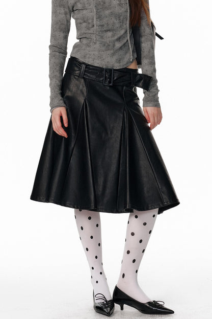 Pu Leather Black Midi Skirt