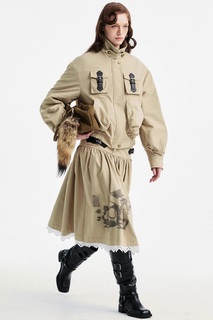 Light Gray Lace Pleated Skirt