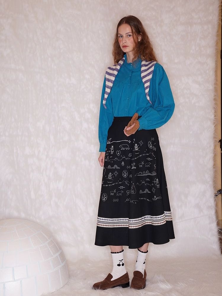 Embroidery / Printed Big Pendulum Skirt