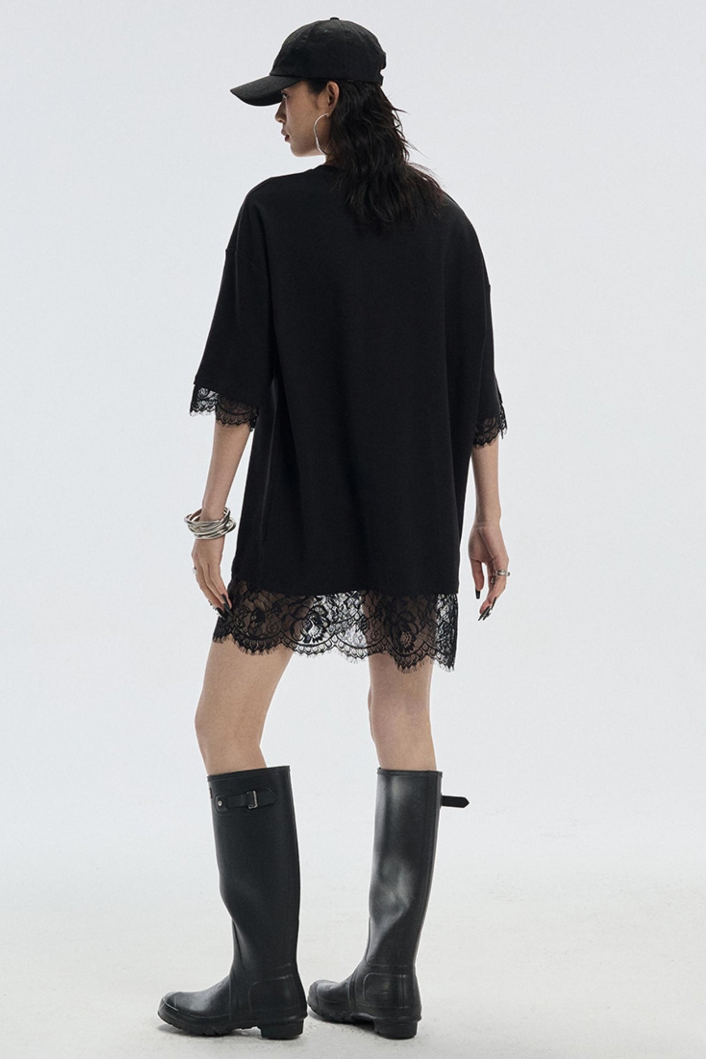 Patchwork Lace Crew Neck Long Top