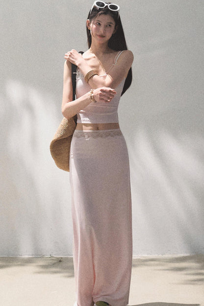 Lace-Trimmed High Waist Skirt