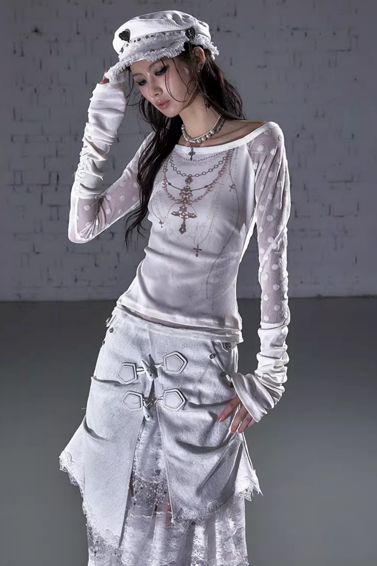 Barock beflockte Stickerei-Bluse