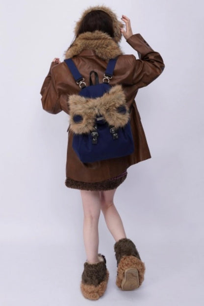 Furry Bear Crossbody Backpack