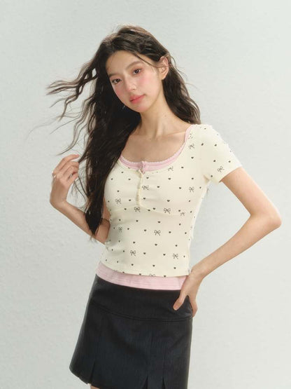 Ribbon Pattern Short Sleeve T-Shirt