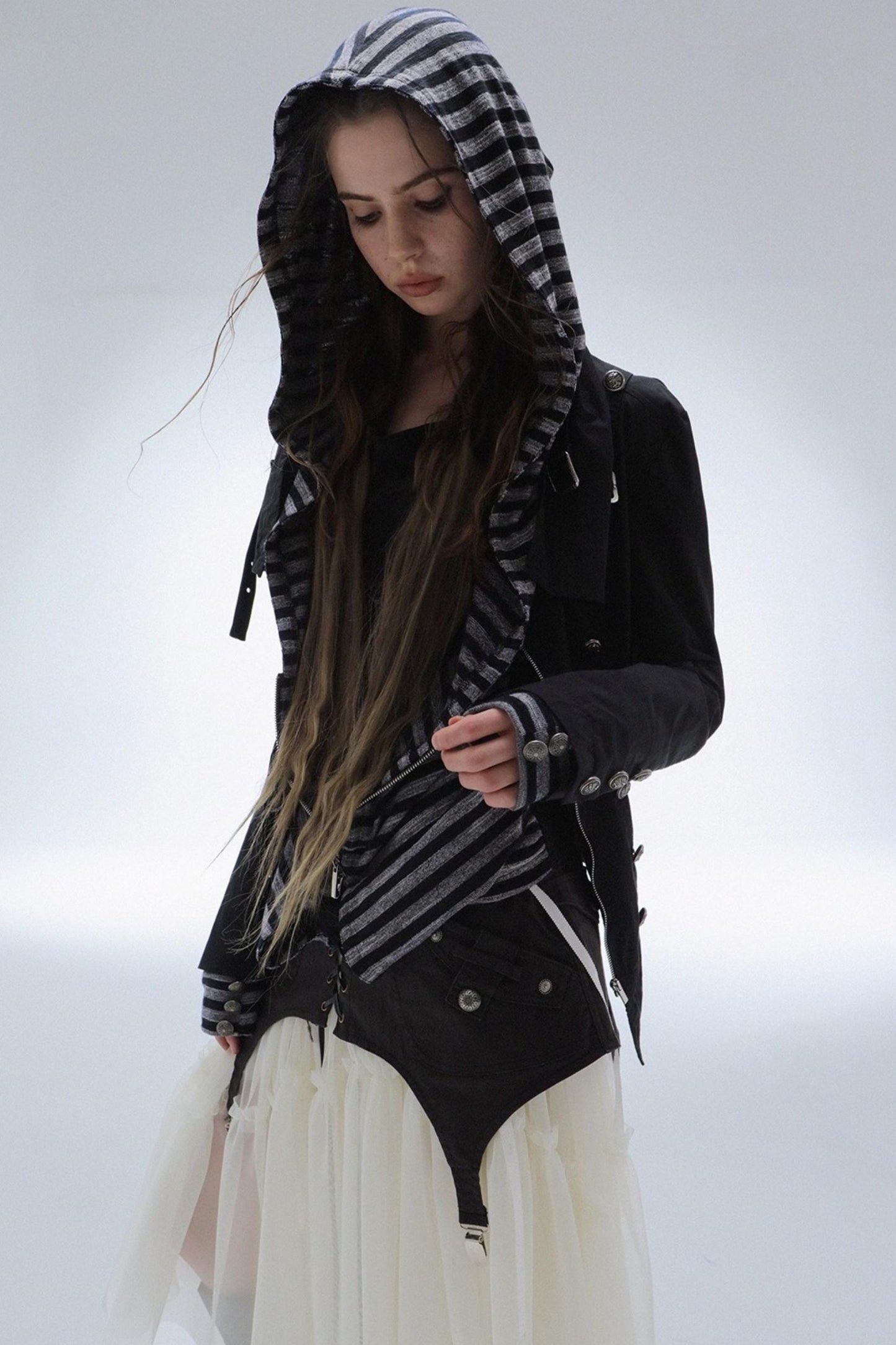 Long Sleeve Patchwork Zip Hooded Jacket