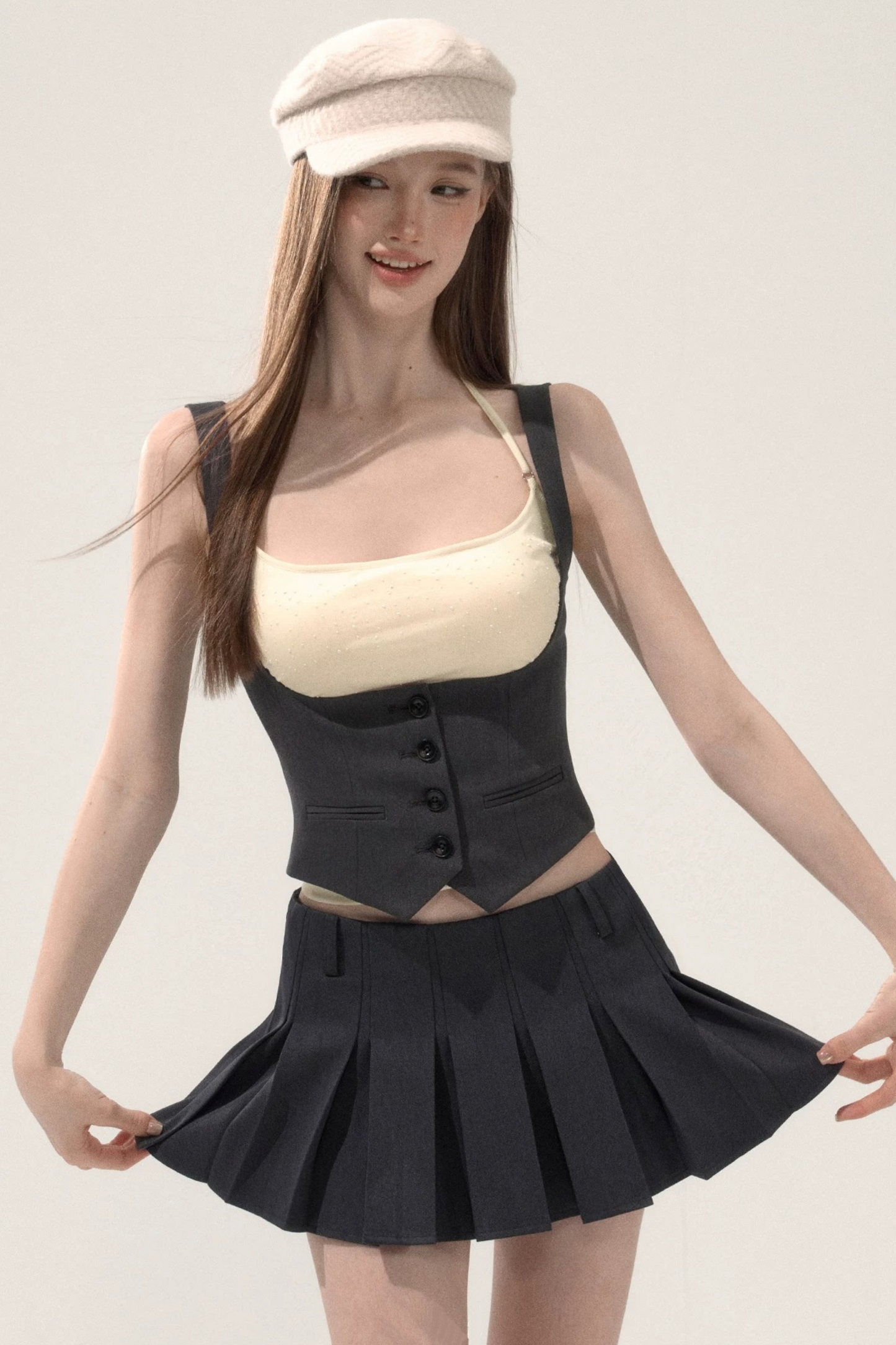 Pleated Low Waist Skirt