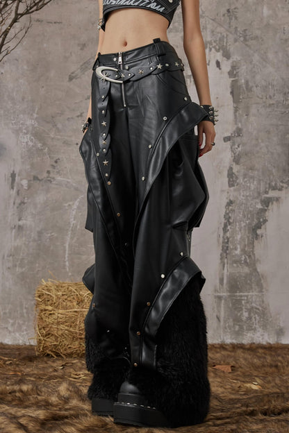 Autumn Punk Wide-Leg Leather Pants