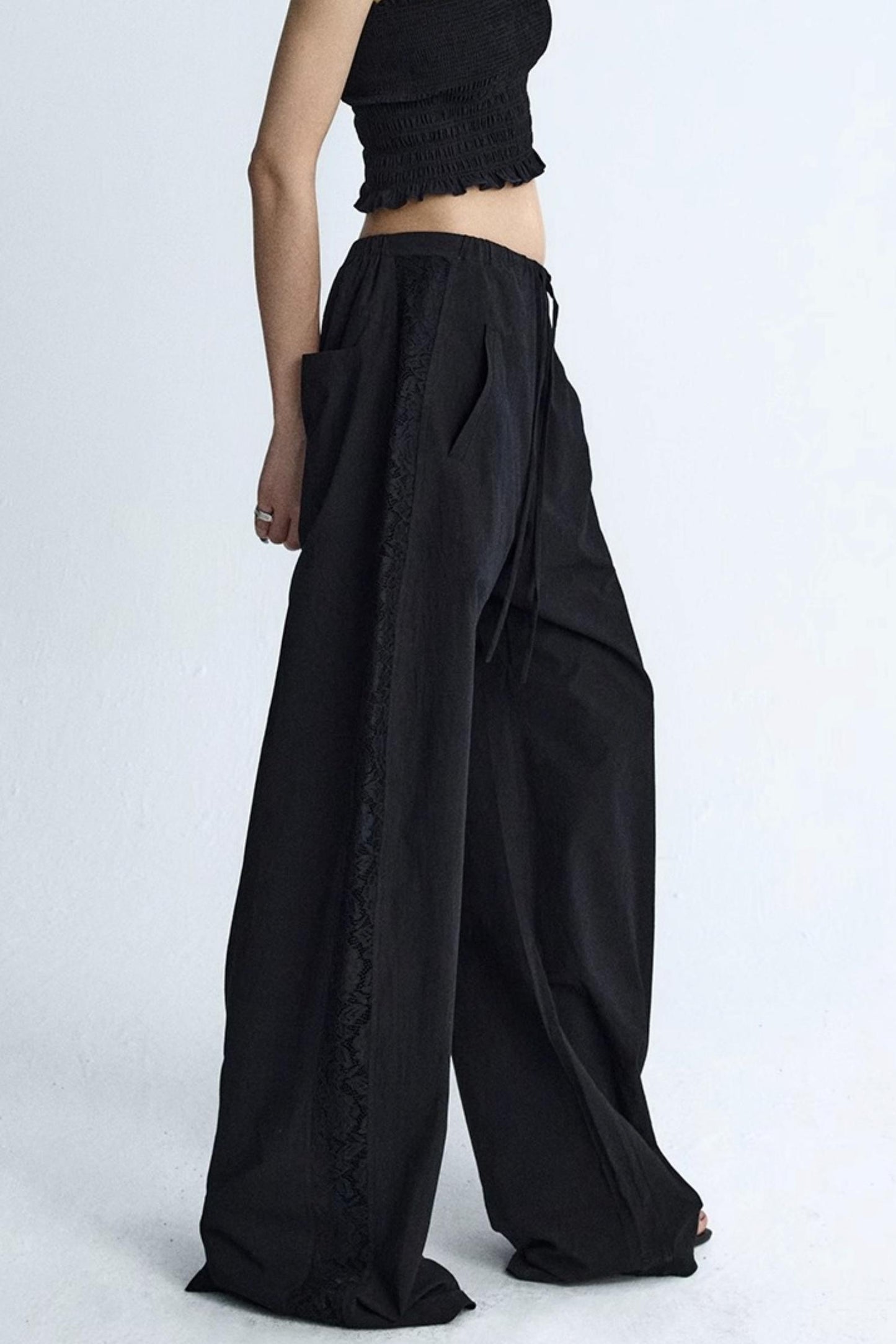 White Elasticated Waist Wide-Leg Trousers