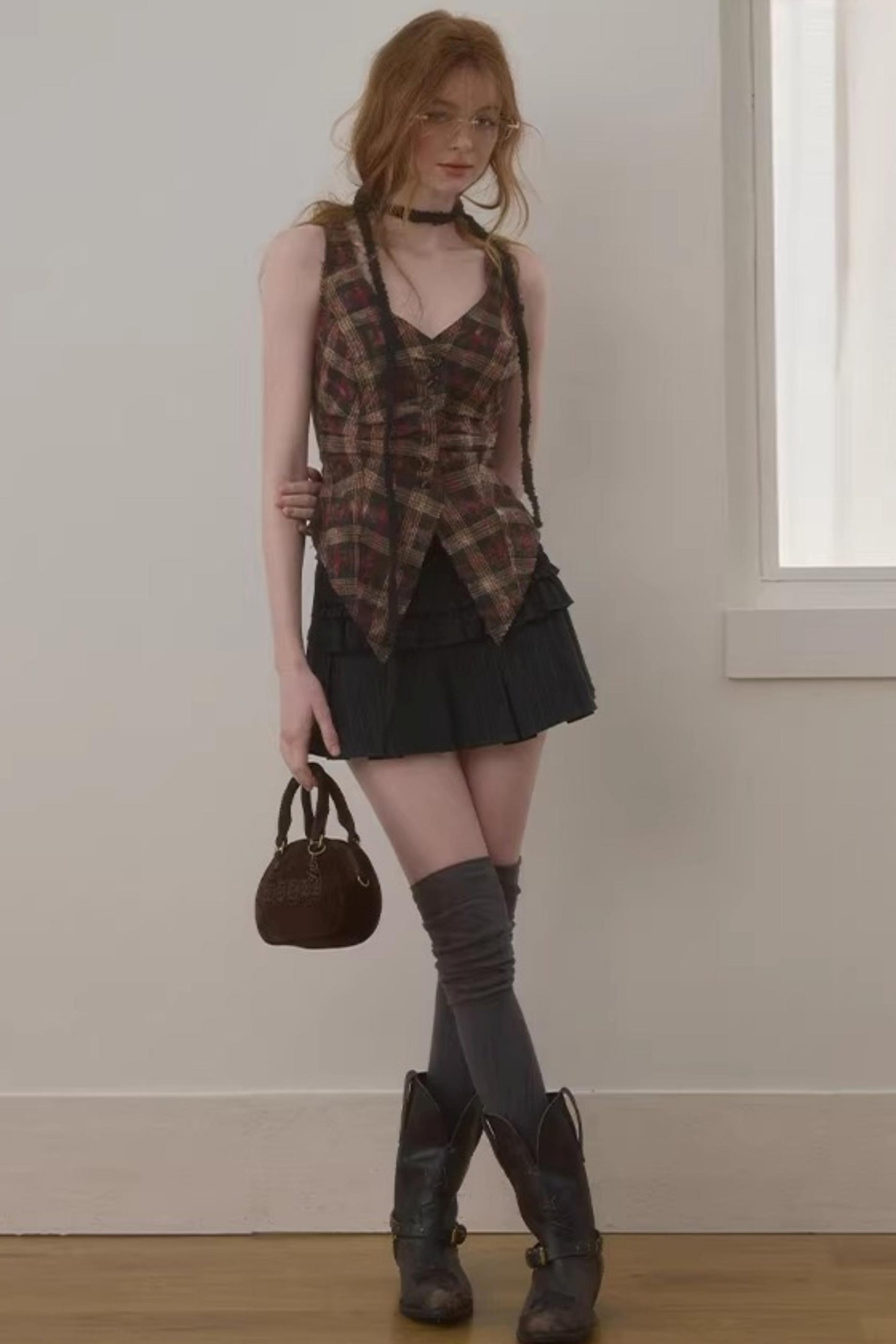 Frayed Edge Plaid Vest