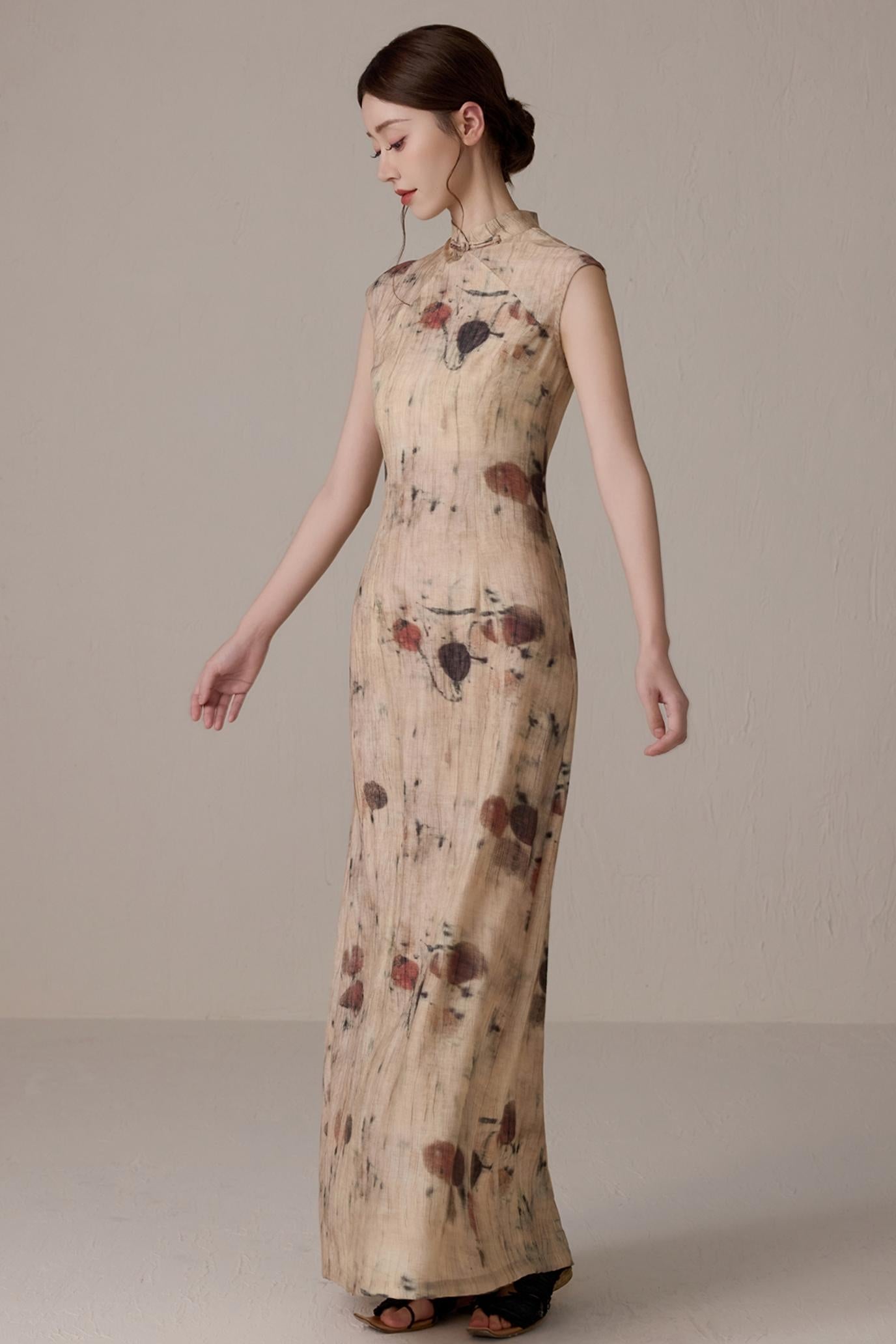 Slim Waist Floral Cheongsam Dress