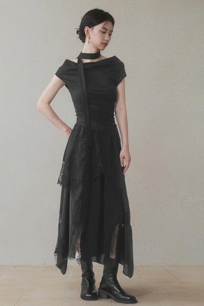 Dark Lace Midi Skirt