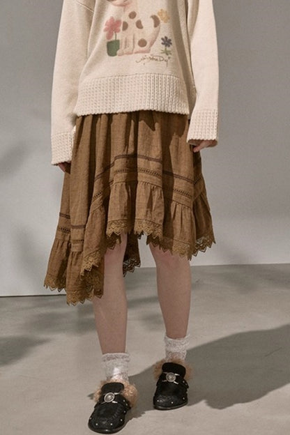 Wave Stitching Plaid Midi Skirt