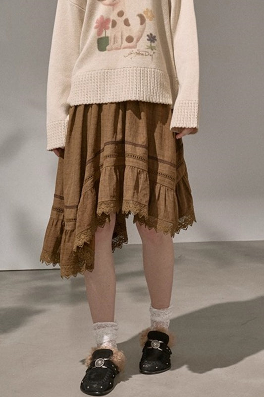 Wave Stitching Plaid Midi Skirt