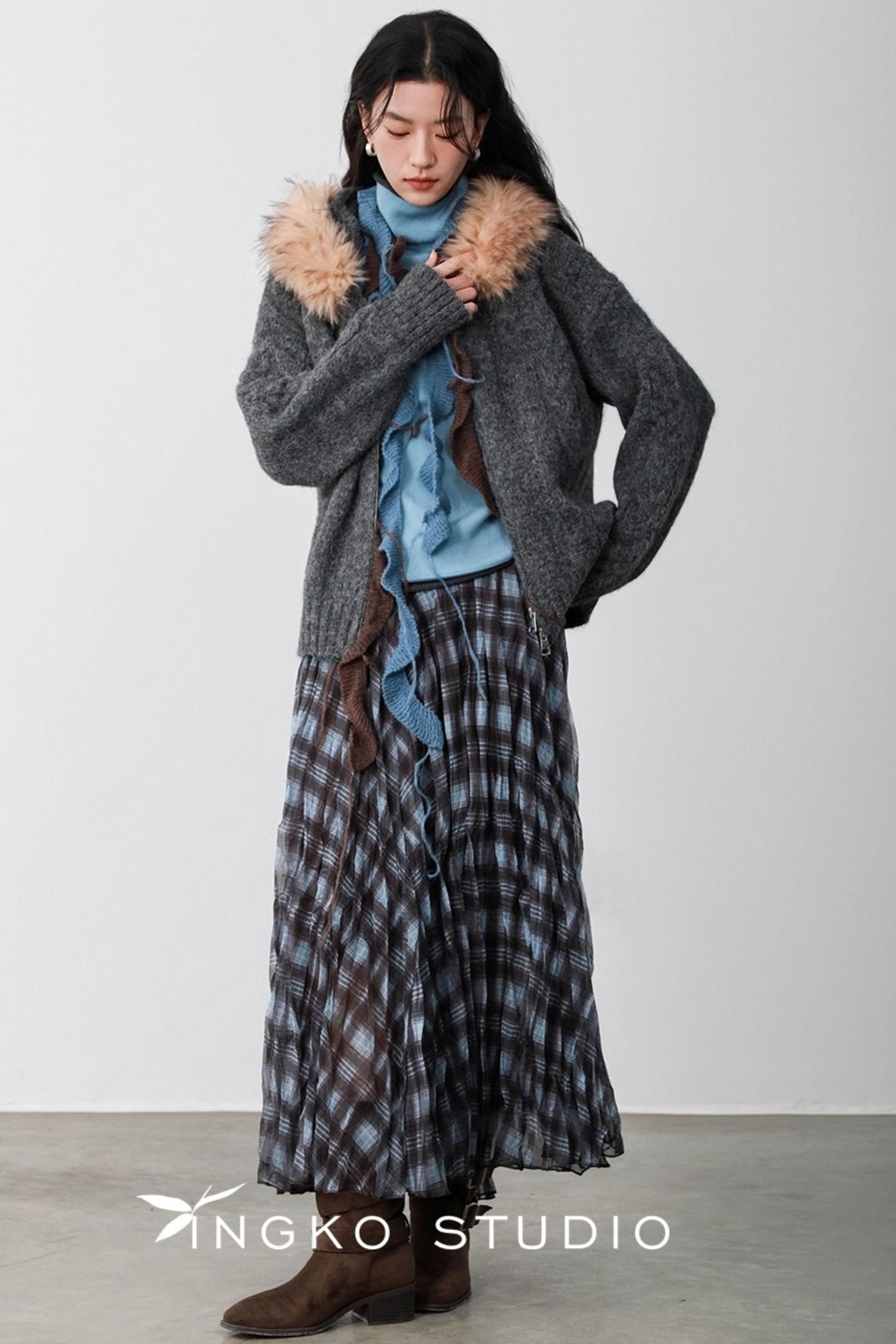 Blue Plaid Gauze Skirt