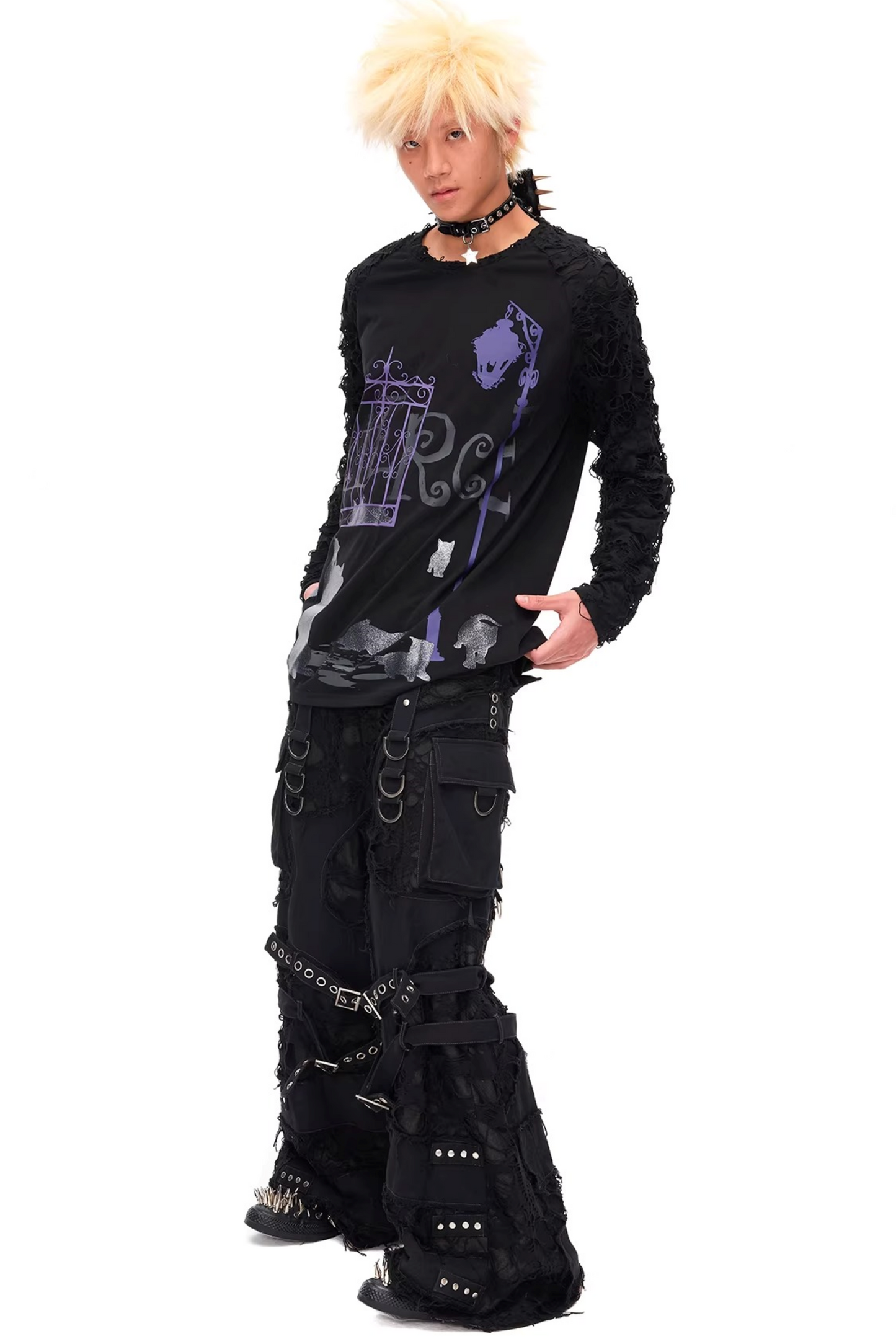 Dunkle-Nacht-Katzen-Print-Bluse