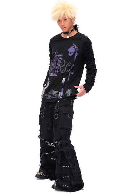 Dunkle-Nacht-Katzen-Print-Bluse
