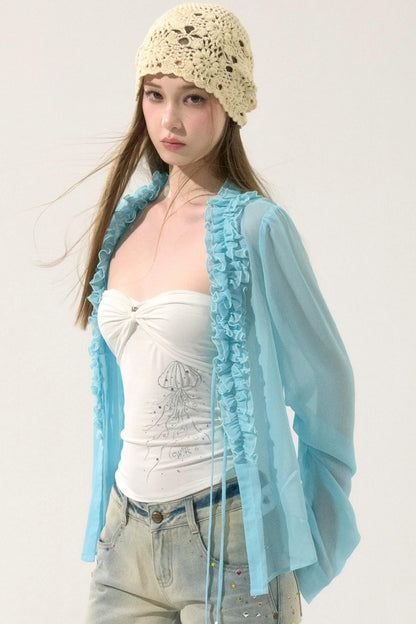 Chiffon Lace-Up Cardigan Shirt