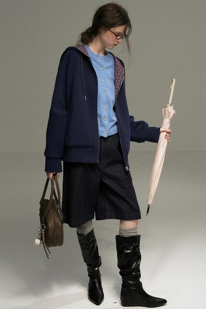 Layer Plaid Hooded Jacket