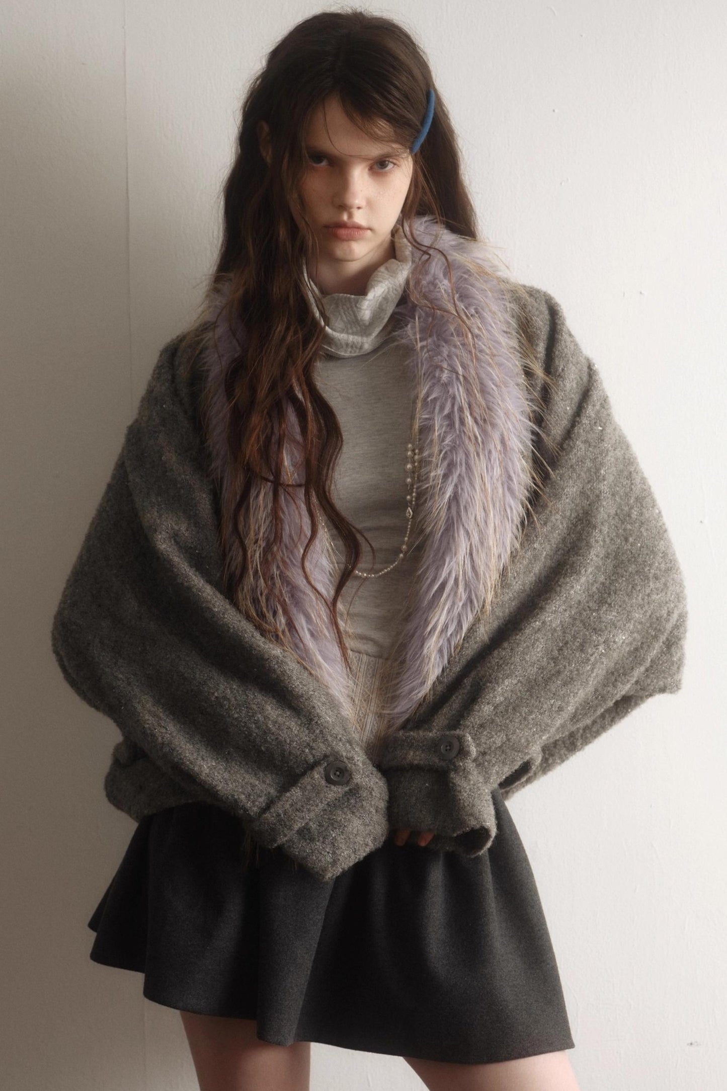 Gray Wool Batwing Coat