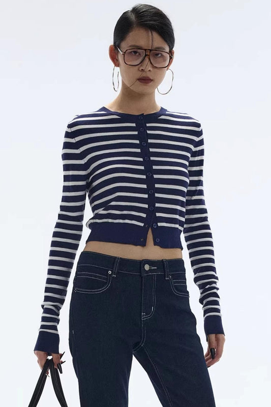 Striped Color-Block Knitted Cardigan