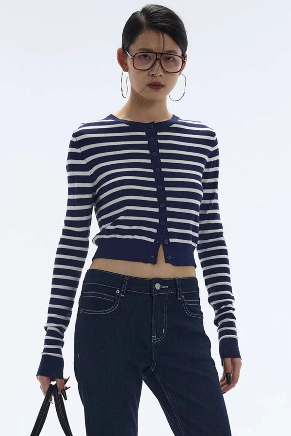 Striped Color-Block Knitted Cardigan