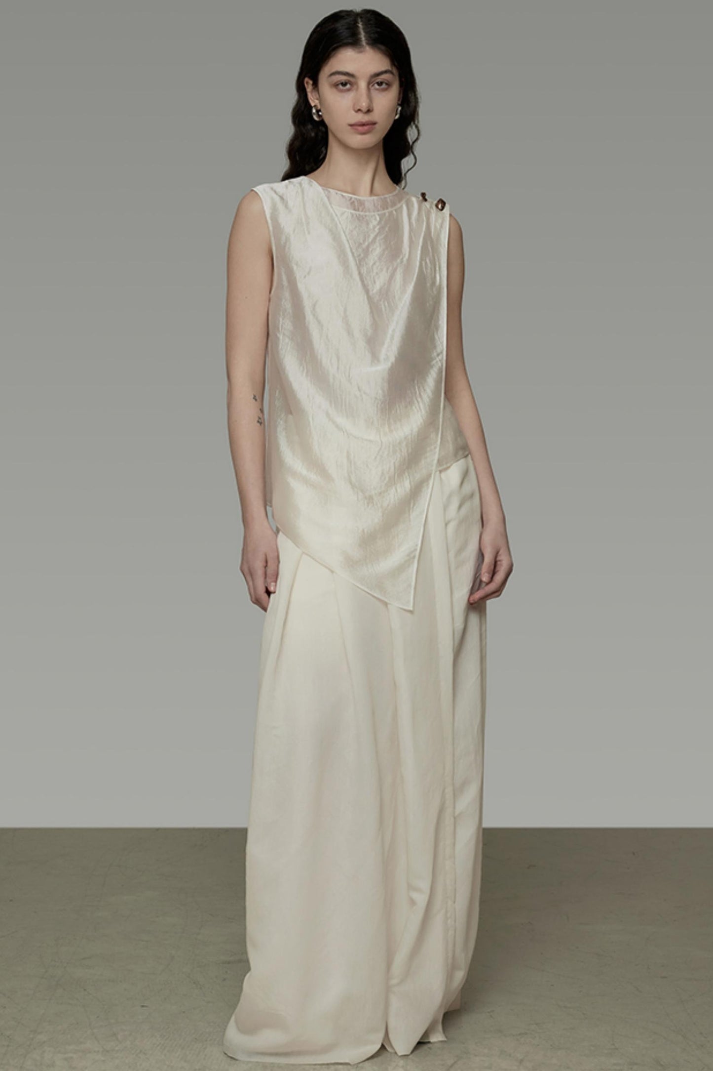 Draped Asymmetric Wide-Leg Trousers
