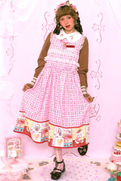 Pink Check Print Rabbit Sundress