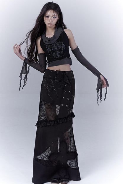 Gothic Elegance Sheer Lace Bustle Skirt