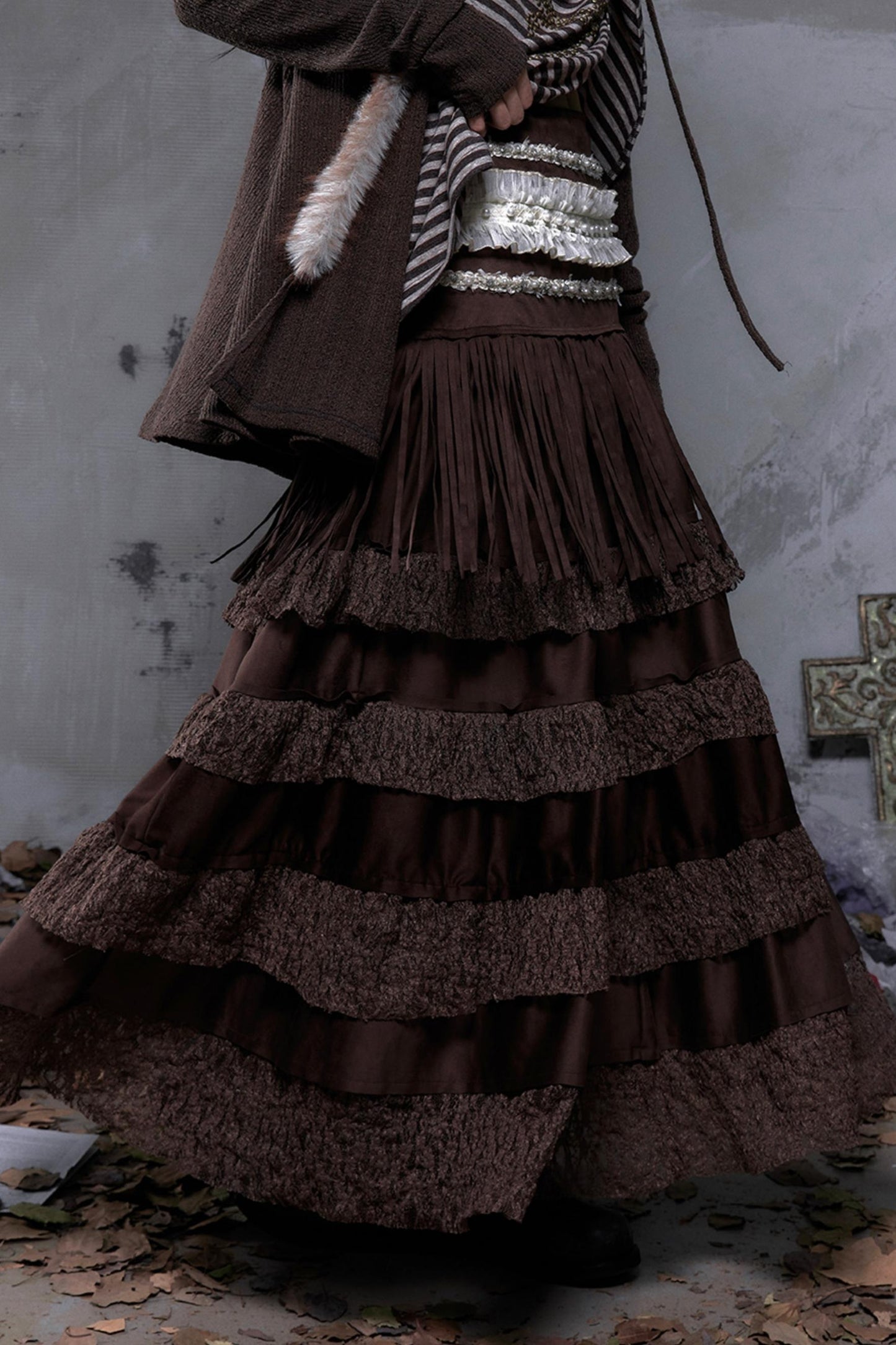 Lace Suede Tassel Skirt