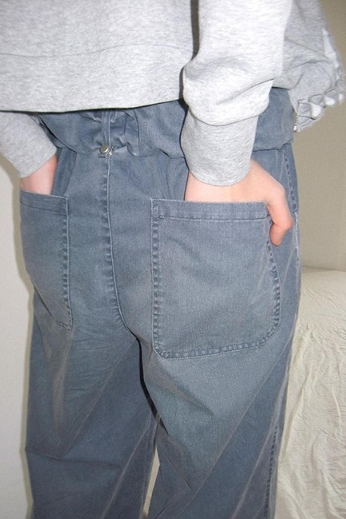 Washed Distressed Cuffed Waist Loose Pants