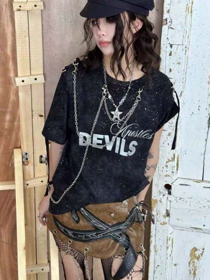 Punk Metal Chain Logo Print Tee