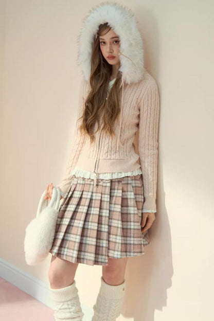 Fur Collar Detachable Knit Jacket