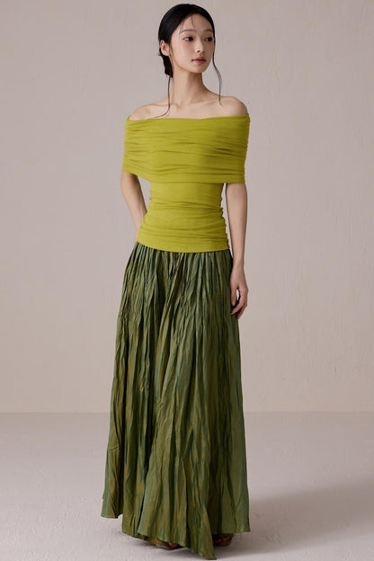 Green One-Shoulder Knit Top