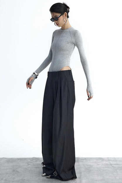 Dark Gray Pleated Suit Pants