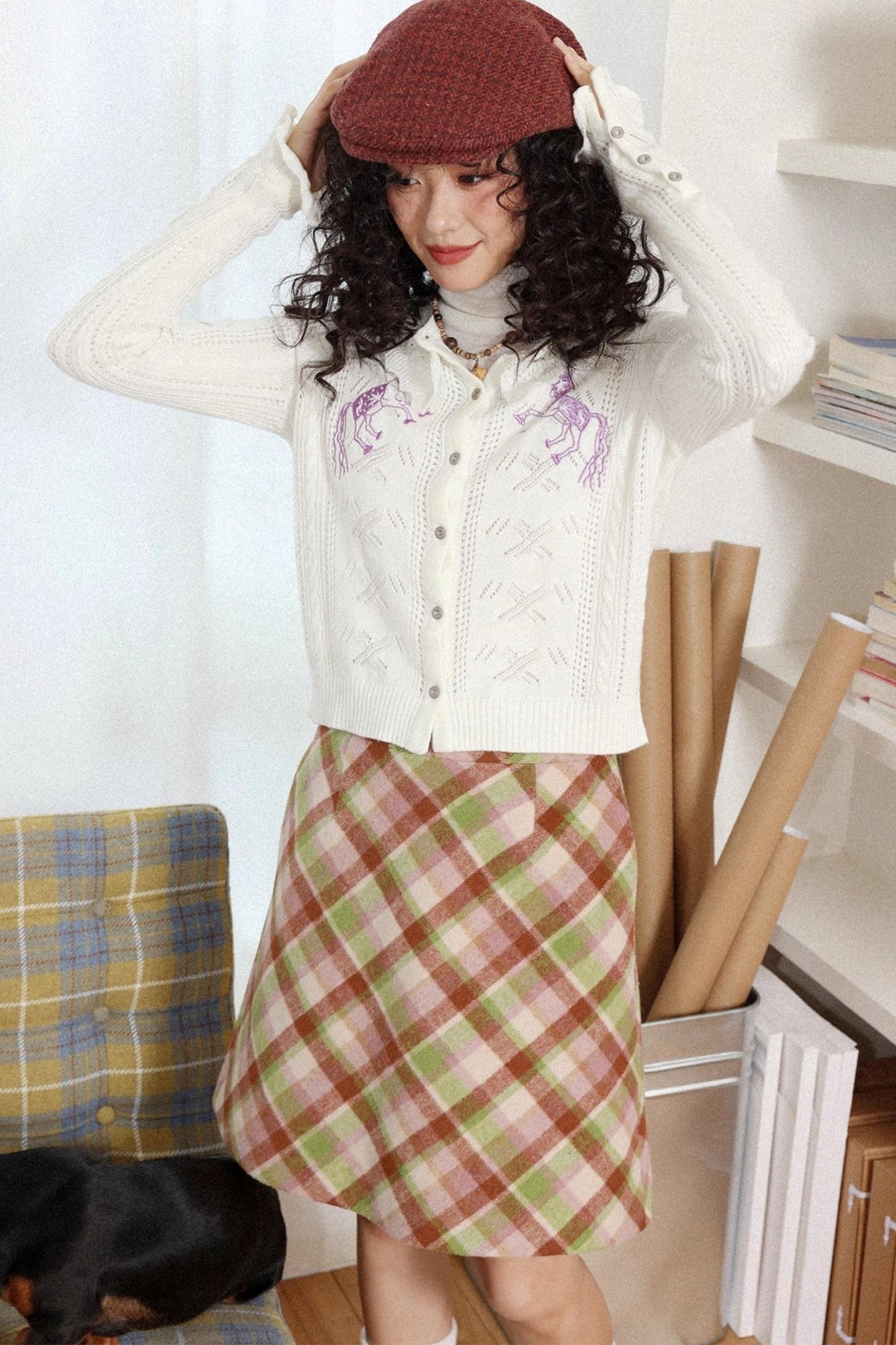 Preppy Woolen Plaid A-Line Skirt