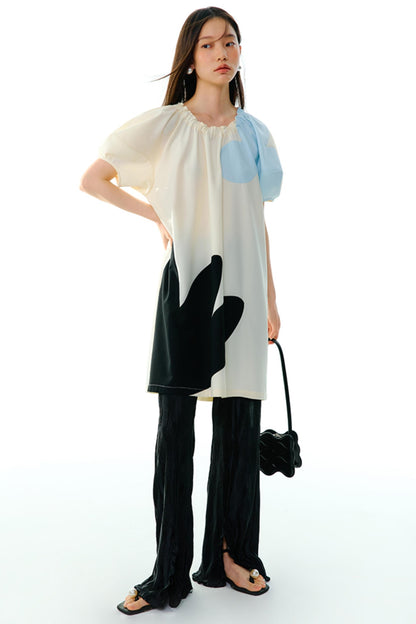 Original Blue Star Patchwork Crewneck Dress