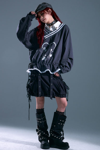 Vintage Punk Asymmetry Lace Sweatshirt