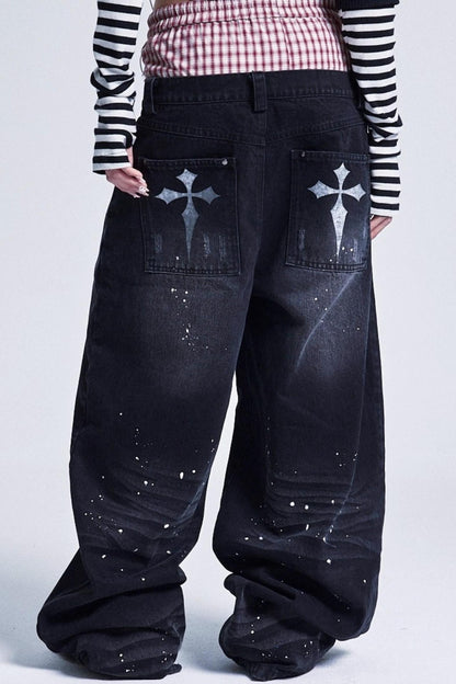 Distressed Ink Wash Baggy Pants