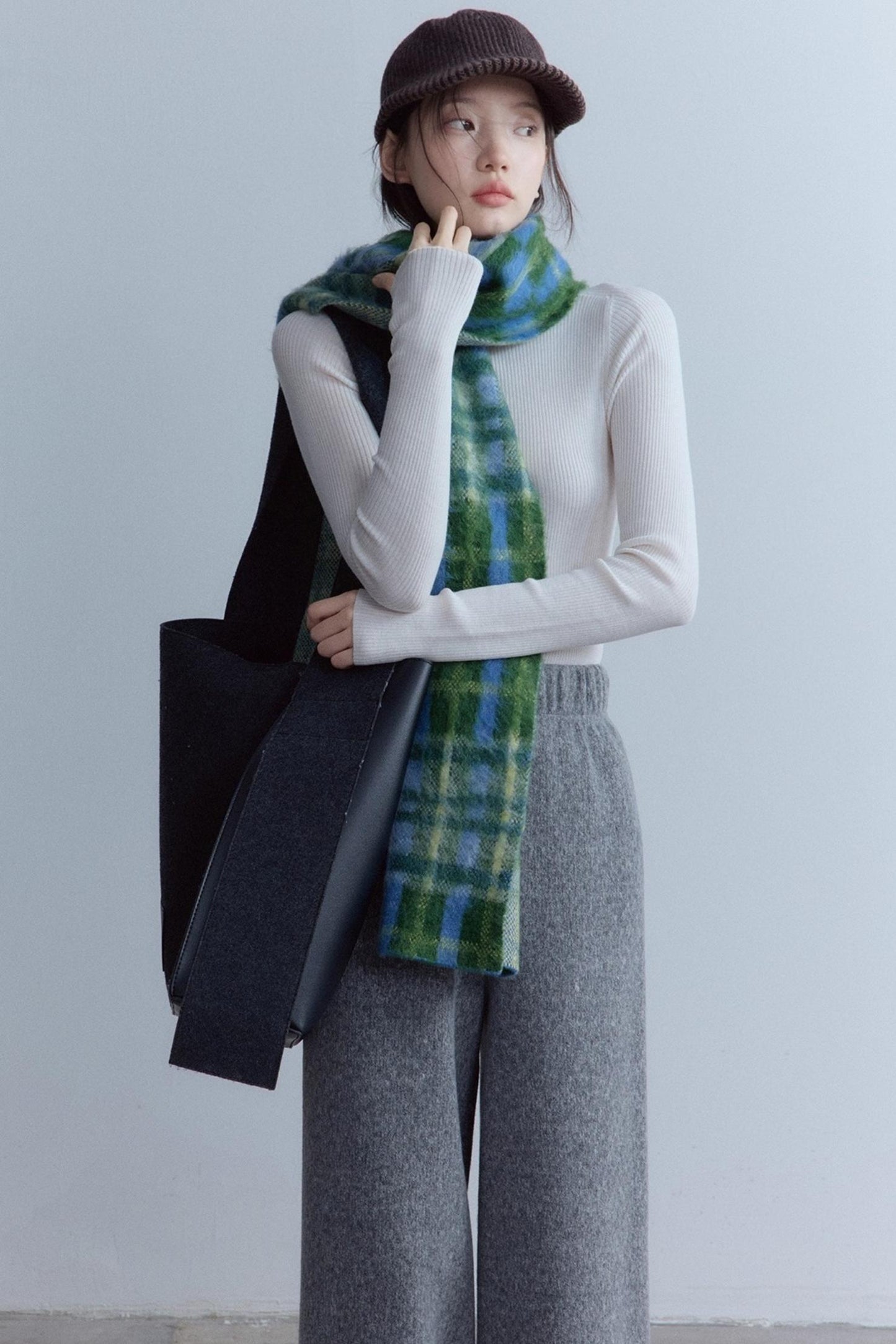 Sesame Plaid Wool Scarf