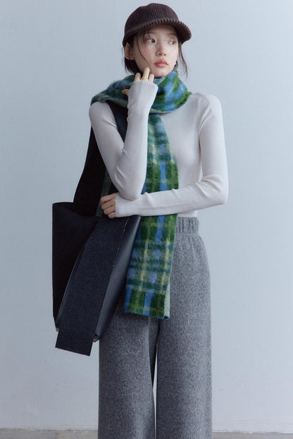 Sesame Plaid Wool Scarf