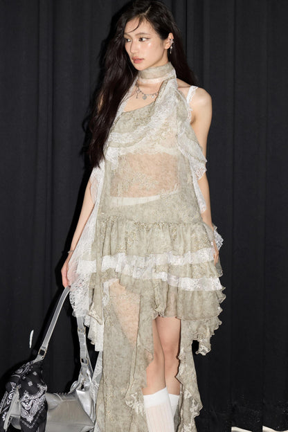 Ruffle Embroidered Skirt Set-Up