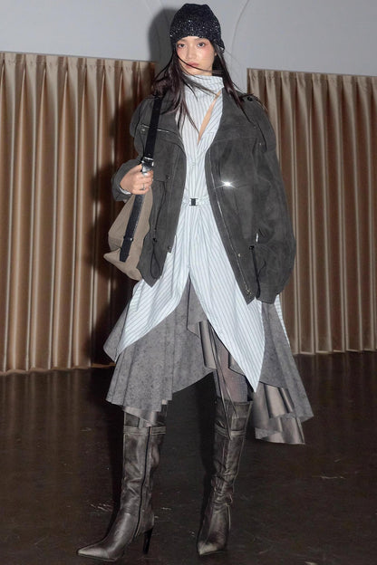 Lace-up Striped Cotton Shirt