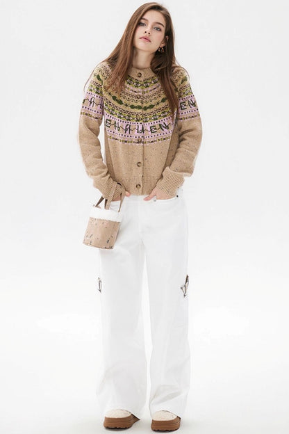 White Plaid Wide-Leg Cargo Pants