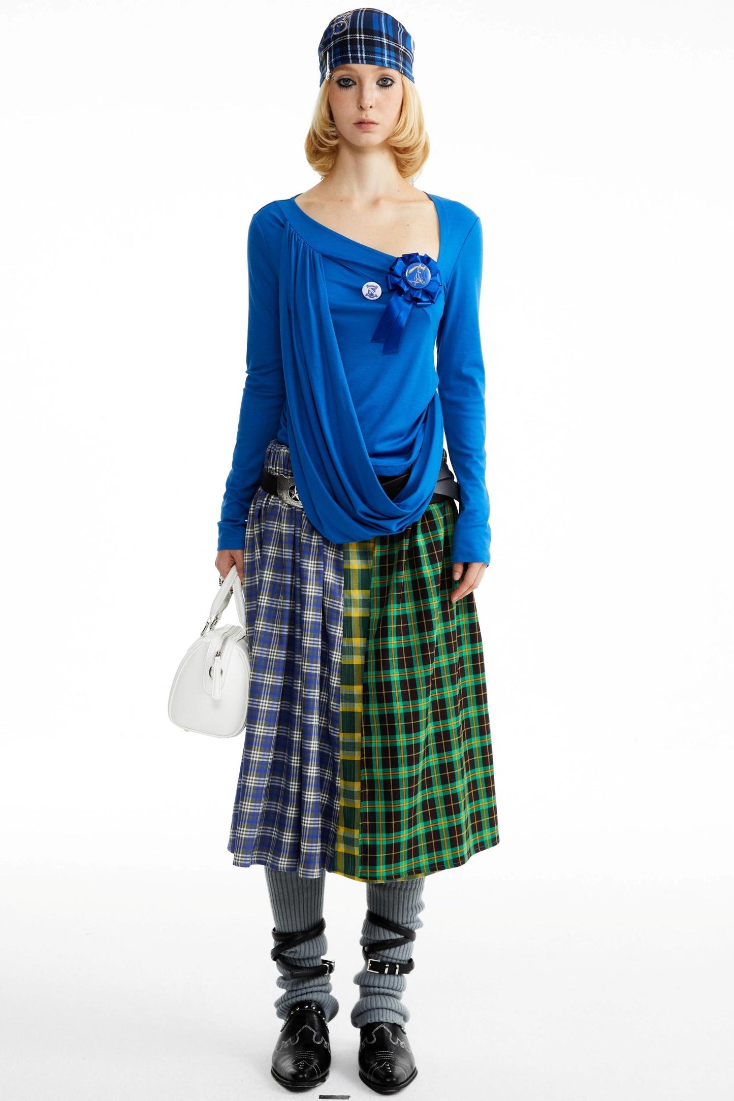 Blue-Green Plaid Pleated Skirt