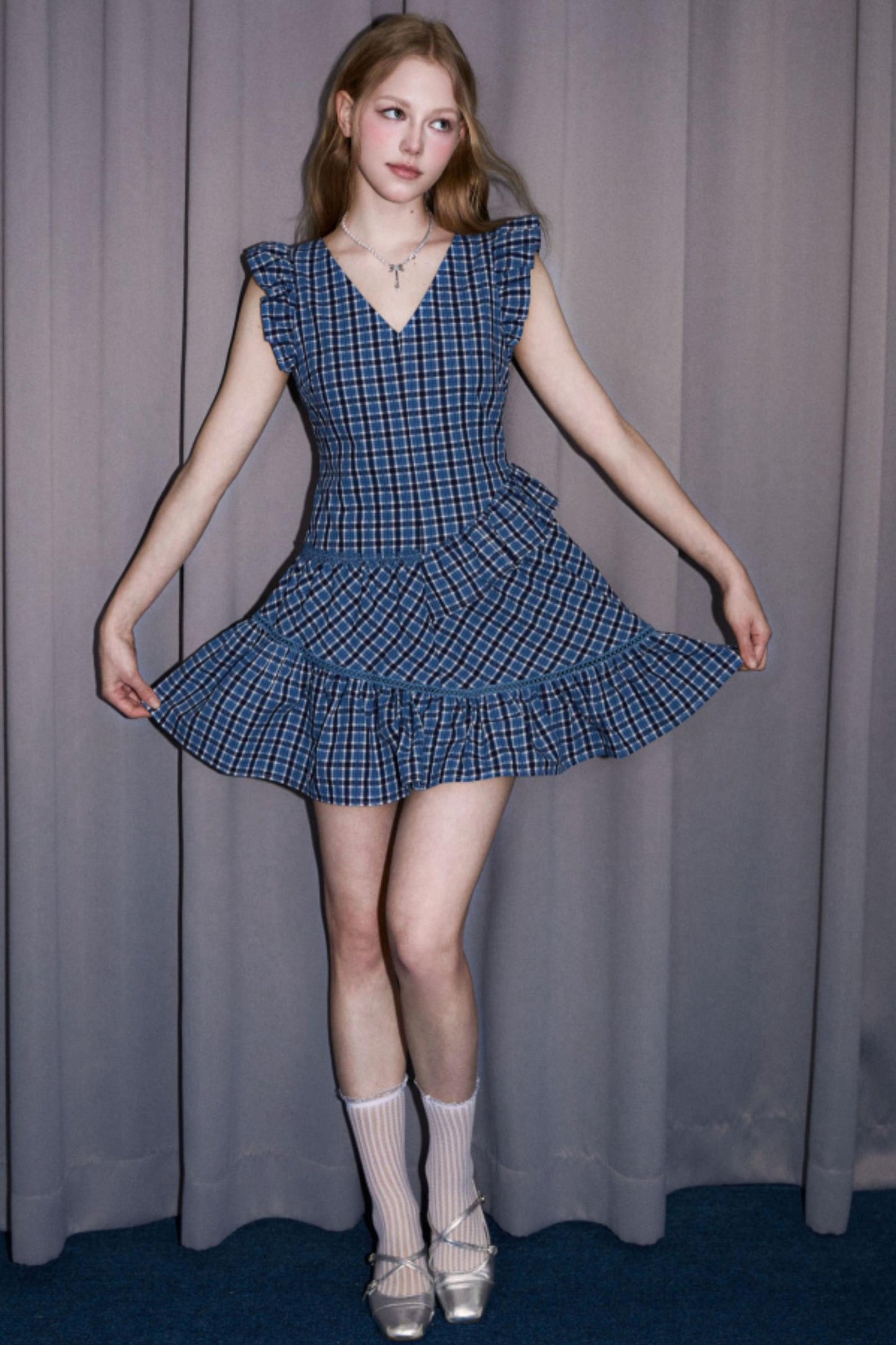 Plaid Fly Sleeve Dress