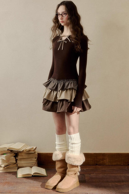 Retro Plaid Knit Tutu Skirt Dress